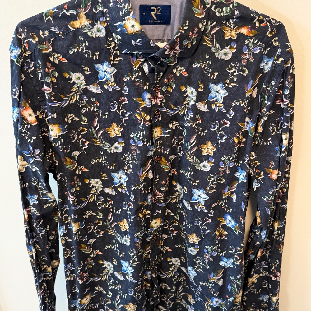 R2 Men's Dark Floral Button Down Shirt